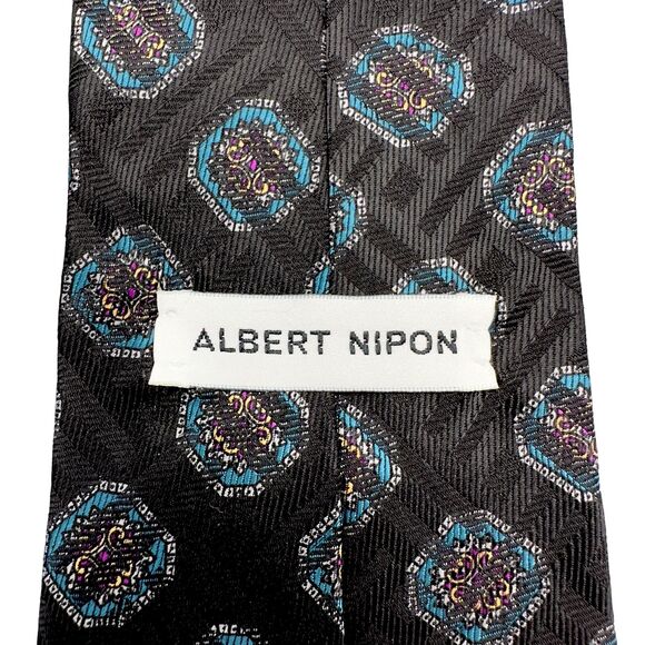 Albert Nipon Mens Necktie Patterned Multicolor Medallion 100% Silk 57 inches - Picture 6 of 11